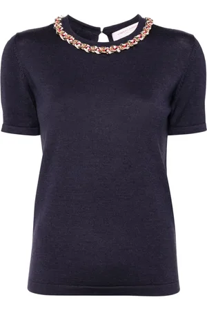Carolina Herrera Chain-embellished crew-neck knitted top