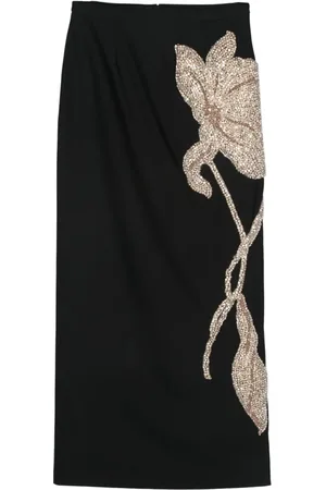 Costarellos Crystal flower appliqué skirt