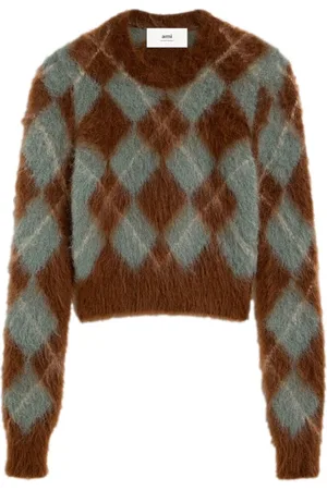 Ami Check-pattern brushed jumper