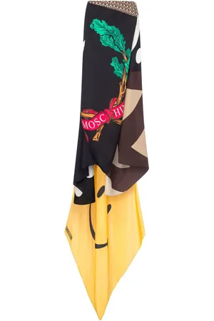 Moschino Mix-print asymmetric silk skirt