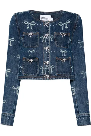 Self-Portrait Bow-detail denim jacket