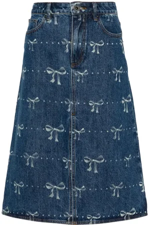 Self-Portrait Bow-print denim skirt