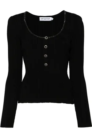 Self-Portrait Diamanté-embellished knitted top