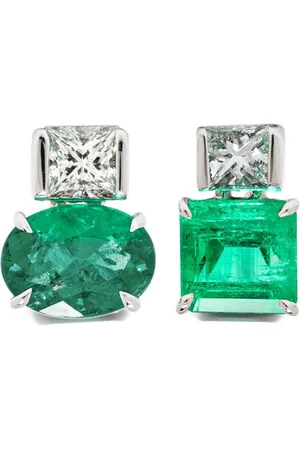 Sauer 18kt white gold Agnes diamond and emerald earrings