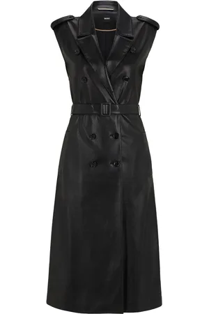 HUGO BOSS Faux-leather double-breasted midi dress