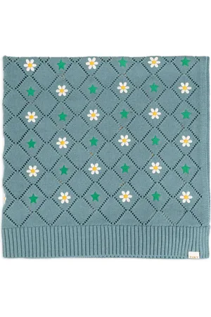 Tiny Cottons Daisy-embroidered knitted blanket