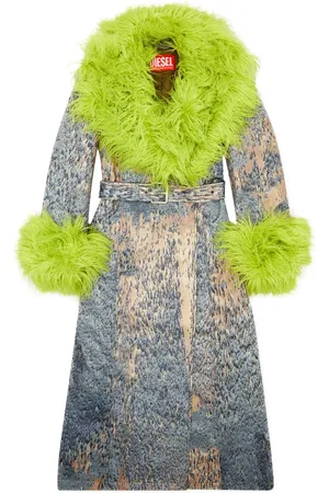 Diesel Faux-fur belted-waist jacket