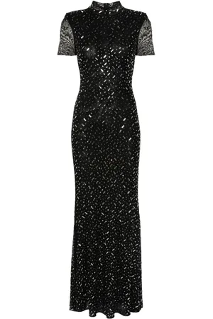 Self-Portrait Rhinestone-embellishment mesh maxi dress
