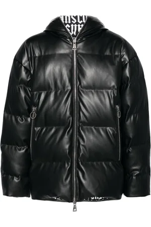 VERSACE Faux-leather hooded down coat