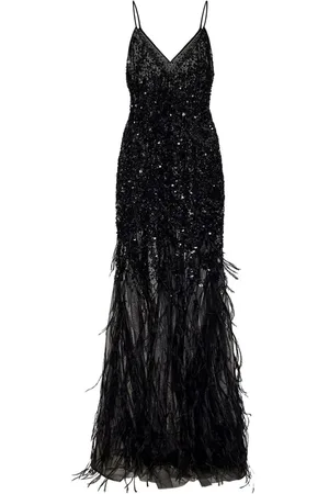 ROOM76 Sequin-feather embellished v-neck dress