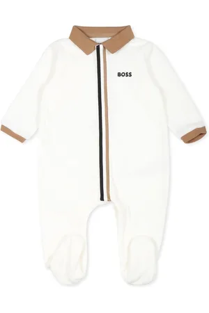 HUGO BOSS Logo embroidered striped babygrow