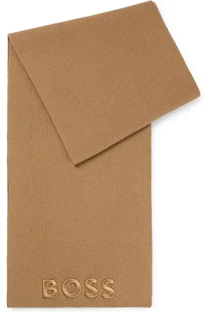 HUGO BOSS Logo-embroidered virgin-wool scarf