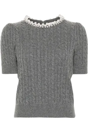 Sandro Faux-pearl detail cable-knit jumper