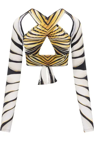 Roberto Cavalli Ray Of Gold print cropped top