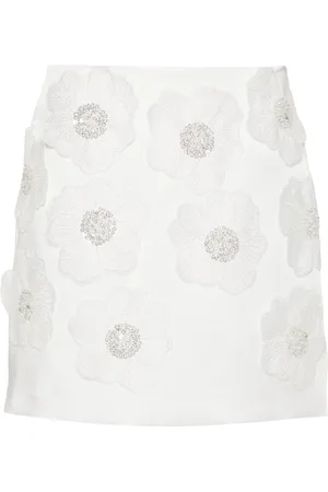 Maje Beaded floral-embroidered satin skirt