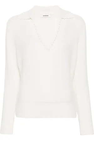 Sandro Faux-pearl detail knitted jumper