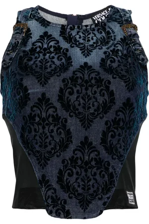 VERSACE Flocked-detail denim top