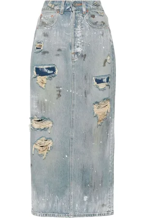 Vetements Distressed-effect denim midi skirt
