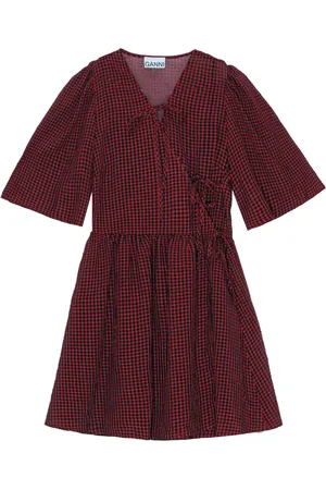 Ganni Gingham-print mini wrap dress