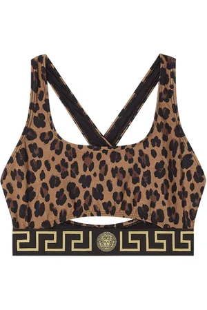VERSACE Greca-trim leopard print bikini top