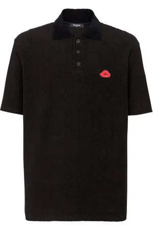 Balmain Monogram velvet cotton polo shirt