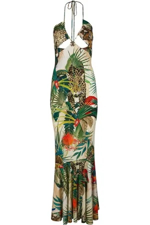 Roberto Cavalli Graphic-print cut-out maxi dress