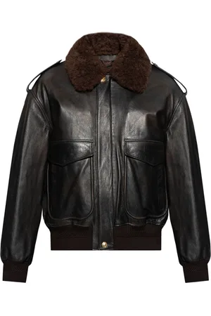 VERSACE Logo-debossed leather jacket