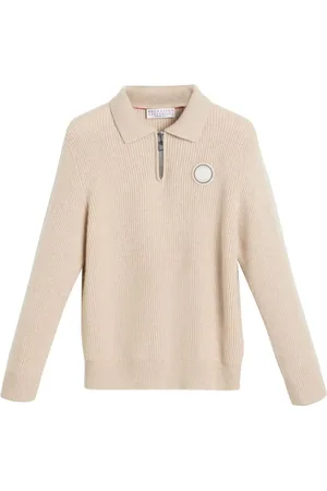 Brunello Cucinelli Cashemere ribbed knit zip-up polo shirt