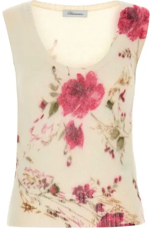 BLUMARINE Rose-print knitted tank top