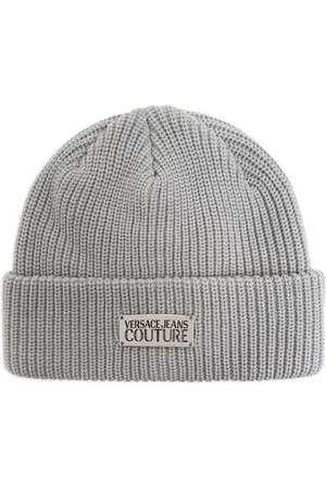 VERSACE Logo-plaque knitted beanie