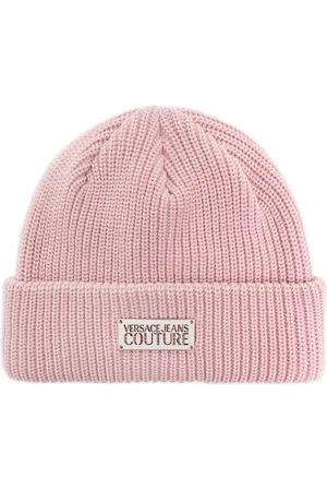 VERSACE Logo-plaque knitted beanie