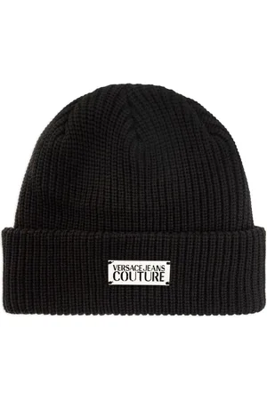 VERSACE Logo-plaque knitted beanie