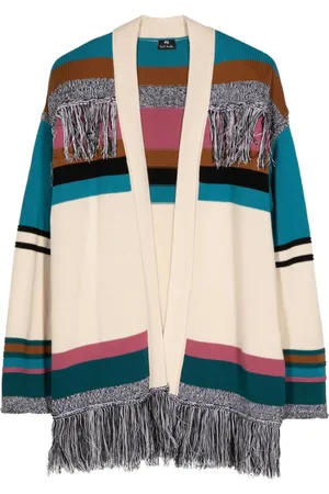 Paul Smith Striped fringed cotton cardi-coat