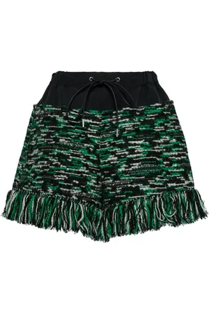 SACAI Fringed-edge knitted shorts