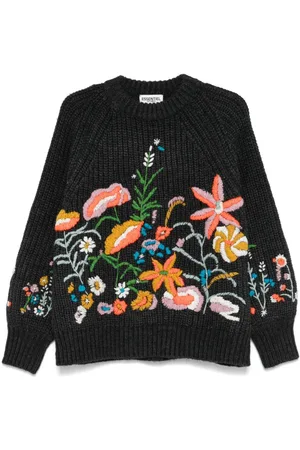 Essentiel Antwerp Floral-embroidered ribbed-knit sweater