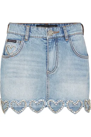 Philipp Plein Heart-embellished denim skirt