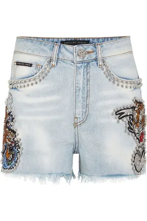 Philipp Plein Tattoo stud-embellished denim shorts