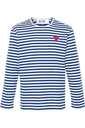 Comme des Garçons Heart-patch striped cotton T-shirt