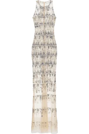 Elisabetta Franchi Pixel-pattern sequin-embroidered tulle red carpet dress