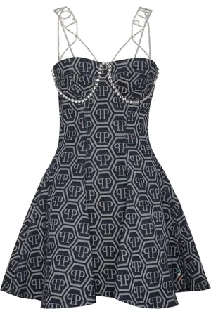 Philipp Plein Monogram-jacquard denim mini dress