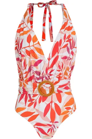 Brigitte Leaf-print belted swimsuit