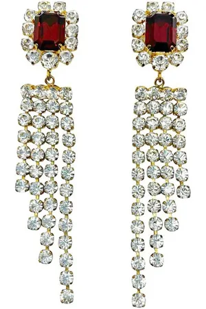 Dolce & Gabbana Vintage Dolce & Gabbana Ruby Glass & Diamante Chandelier Earrings 1990s