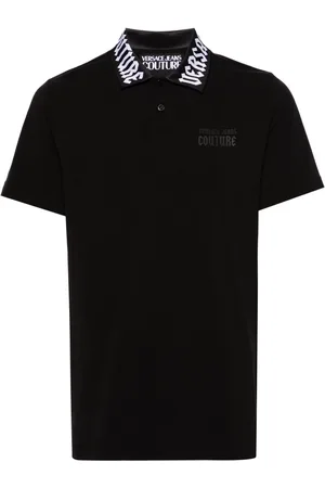VERSACE Logo-collar piqué polo shirt