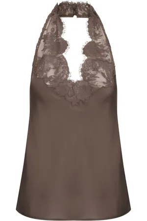 Saint Laurent Lace-embellished silk top