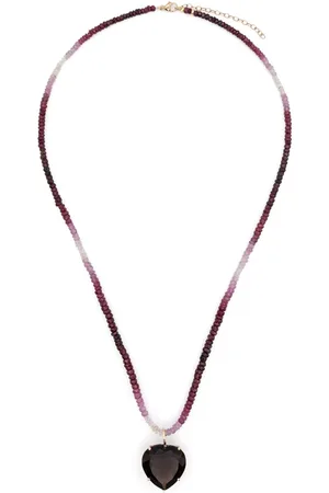 JIA JIA 14kt yellow gold Heart-pendant ruby and smoky quartz necklace