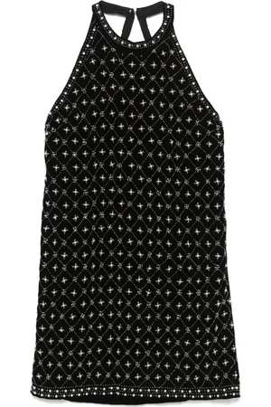 Twin-Set Crystal-embroidered velvet mini dress