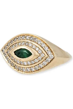 JACQUIE AICHE 14kt yellow Halo Eye diamond and emerald ring