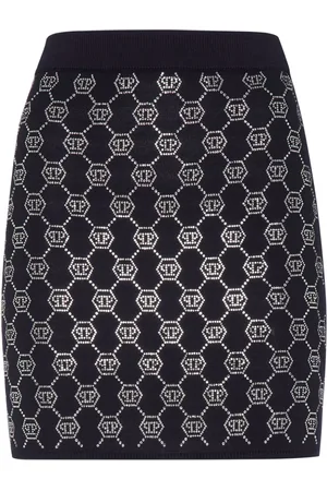 Philipp Plein Monogram-embellished knitted mini skirt
