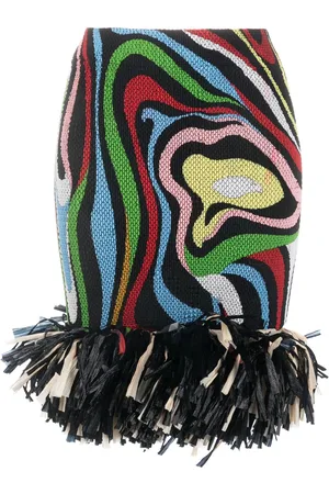Puccini Marmo-print fringed-edge skirt