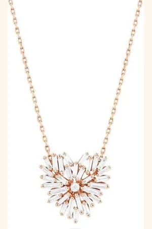 Suzanne Kalan 18kt rose gold heart-charm diamond necklace